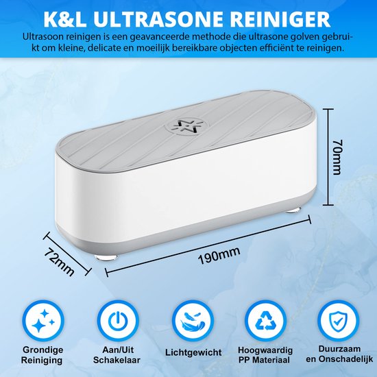 K&L - Ultraschallreiniger - Reinigungsgerät für Schmuck und Brillen - Ultraschall - Ultraschallreiniger - 300ml