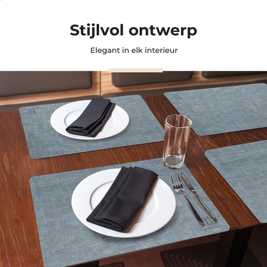 Castagnola Tischsets in Lederoptik - Rutschfeste Tischsets aus Kunstleder - Wasserabweisende Untersetzer - Untersetzer - Plastik Tischsets - 6 Stück - 45 x 30 cm - Melange Blau