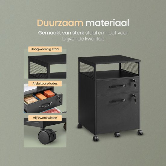 O'DADDY® Kommode - Aktenschrank - Kompakt und sicher - Kommode - Nachttisch - 44x42x69 cm - Kommode - Offenes Regal - Mobil und langlebig - Kommode Schwarz - Schubladenschrank