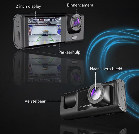 Tech Essentials® Dual Dashcam S1-Wifi für Auto - Mit Rückfahrkamera Universal - Full HD - Mit 64GB Micro SD Karte - Mit Nachtsicht - APP | Vorne und hinten