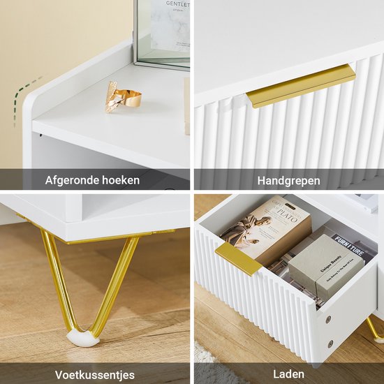 SoBuy Nachttisch, Nachttisch mit Schublade und Ablage, moderner Beistelltisch für Schlafzimmer und Wohnzimmer, weiß, 40 x 40 x 51 cm (B x T x H) FBT169-W