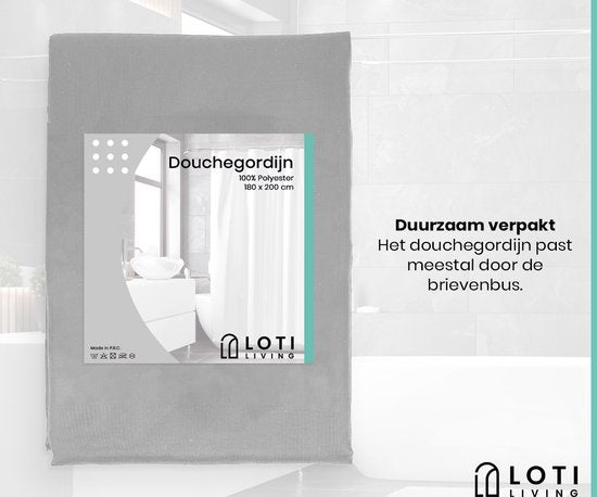 Loti Living Duschvorhang Anti-Schimmel - Grau - Inklusive Ringe - Wasserdicht - Polyester - Duschvorhang 180x200 cm