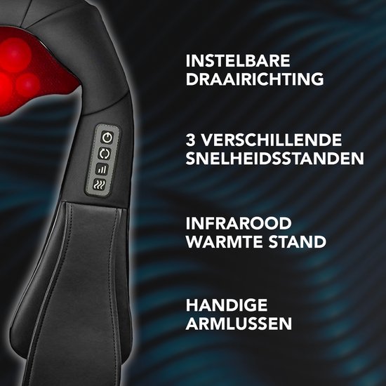 Infinity Goods Shiatsu Massagekissen - Nacken- und Rückenmassage - Wärmefunktion mit Infrarot - 8 verstellbare Massageköpfe - Schwarz