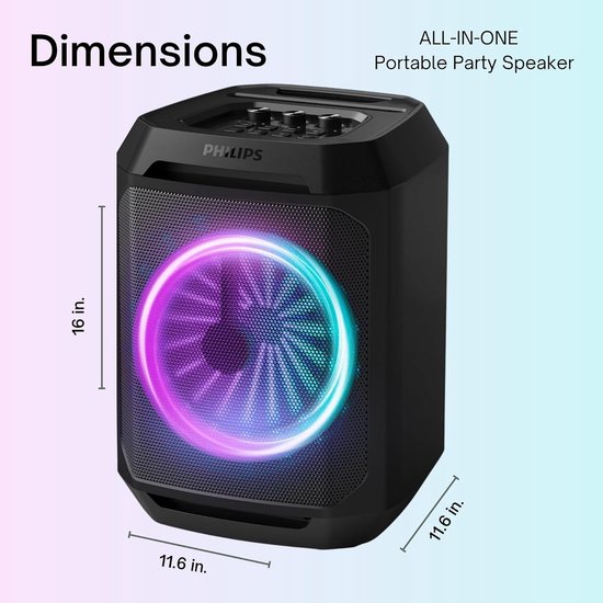 Philips Bluetooth Party Lautsprecher - Karaoke - Party-Lichter - DBB Bass Boost - Bis zu 7 Stunden Spielzeit - Schwarz