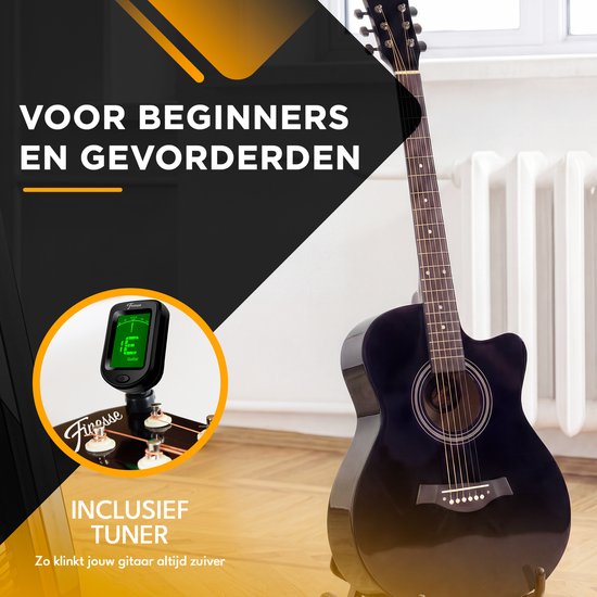 Finesse Akustikgitarre - mit Videokurs - 4/4 40" - Westerngitarre - Gitarre Kinder & Erwachsene - Schwarz