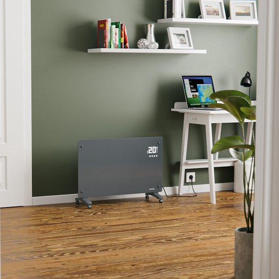 Auronic Electric Heater - Konvektor-Heizung mit Thermostat und Fernbedienung - Glasheizung - 2000W Heizung - Grau