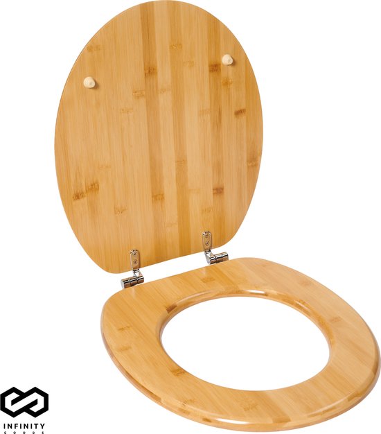 Infinity Goods Bambus Toilettensitz Emmy - Toilettensitz mit Deckel - Edelstahlscharniere - Inklusive Befestigungsmaterial