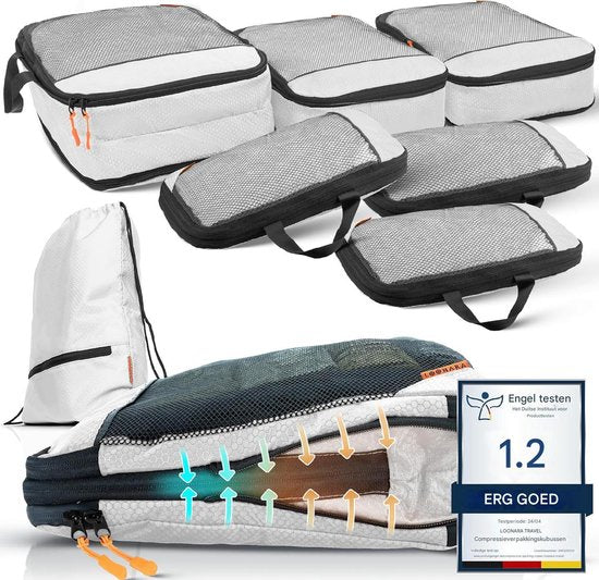 LOONARA Reisepackwürfel 7er-Set - mit Kompression für Koffer und Rucksack inkl. Packsack, Alpine Slate - Grau