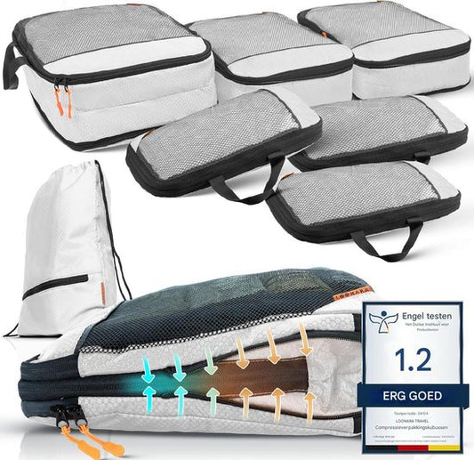 LOONARA Reisepackwürfel 7er-Set - mit Kompression für Koffer und Rucksack inkl. Packsack, Alpine Slate - Grau