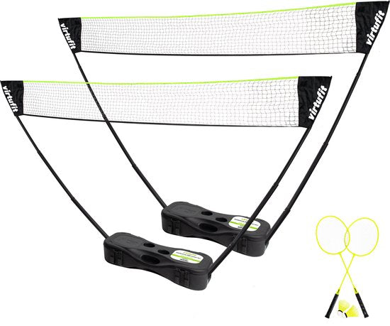 VirtuFit 2-in-1 tragbares Badminton- und Tennis-Set – Gelb - Inklusive Koffer und Schläger - Verstellbares Netz - Auch für Volleyball und Fußball geeignet - Komplettset - Badmintonschläger - Badminton-Set - Badminton-Federbälle