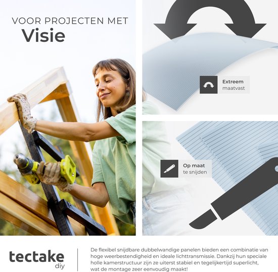 tectake® - 10er-Set Polycarbonatplatten - Stabile, lichtdurchlässige, UV-beständige Hohlkammerplatten - 121 x 60,5 cm - 7,32m² gesamt - Transparent - Gewächshausfolie - 4 mm stark