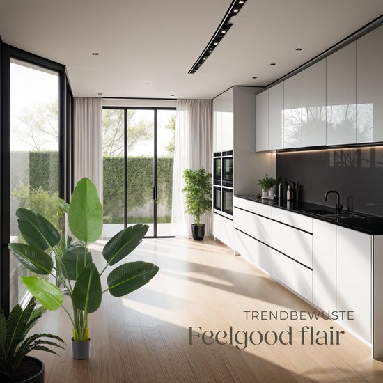 tectake® Künstlicher Paradiesvogelbaum Tropic - Strelitzia - Naturgetreue Kunstpflanze mit detaillierten Blättern und stabilem Blumentopf - Pflegeleicht und vielseitig einsetzbar - Höhe: 120 cm