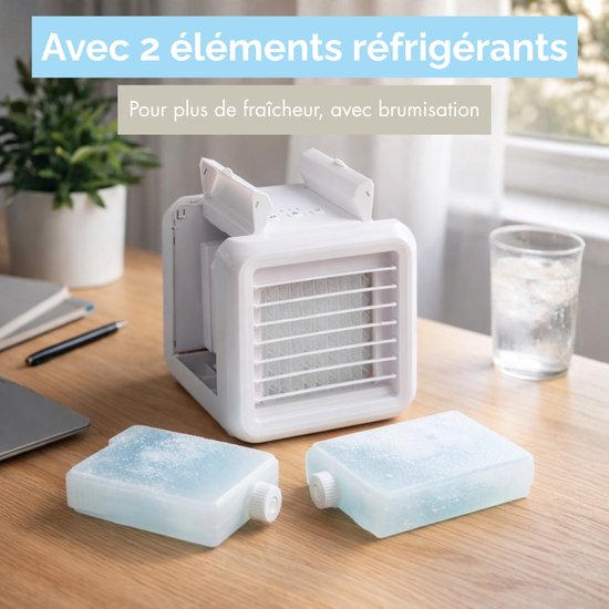 Lifetime Air Mini-Luftkühler - Luftbefeuchter Luftkühler mit 2 Kühlelementen - Luftkühler mit Wasser und 3 Stufen - Mobiles Klimagerät ohne Schlauch für das Schlafzimmer - 16 x 16 x 16,5 cm
