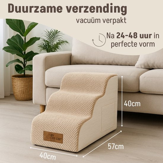 By Cee Cee Hundeschritte für Hunde - Hundeschritte Stabil - Hundeschritt - 3 Stufen - 40x57x40cm - Braun und Beige - Kai
