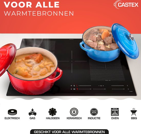 Castex Elegance Royal Gusseisen-Kasserolle mit Deckel 28 cm - Induktionspfanne - Gusseisen-Kasserollen - Rot