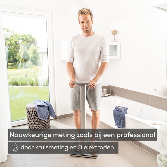 Beurer BF 1000 Superpräzisions-Personenwaage - Umfassende Körperanalyse - Säulenwaage - Beleuchtetes XXL-Display - Bis 200 kg - Kreuzmessung - 8 Elektroden - Bluetooth® - Beurer HealthManager Pro App - Inkl. Batterien - 5 Jahre Garantie