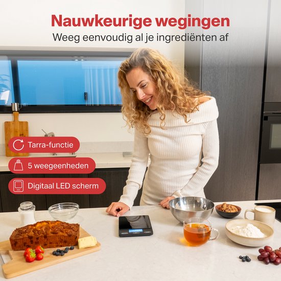 AoraKitchen Küchenwaage Digital - Usb Wiederaufladbar - 1g bis 15kg - Präzisionswaage - Tara