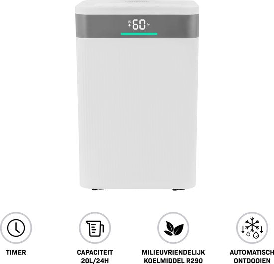 VONROC Luftentfeuchter - 20L/Tag - 4.5L Wassertank - Wifi & App Steuerung - HEPA & Carbon Luftfilter
