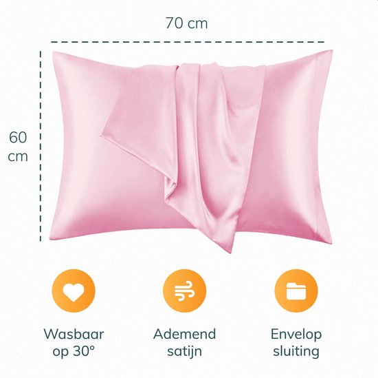 Satin-Kissenbezug-Set - Inkl. Mütze und Schlafmaske - 60x70 cm - Schlafmütze - Locken - Satin - Moerbij - Seide - Schönheit - Seide - Weich - Satin rosa - Soft & Silky