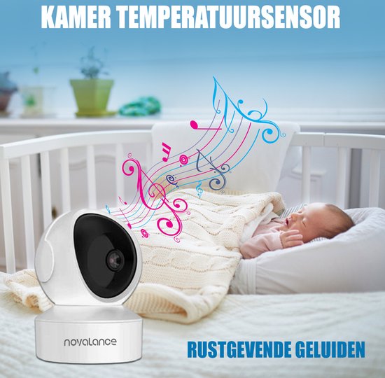 Novalance - Wifi-Babyphone - Babyphone mit Kamera - Babyphone mit 5-Zoll-Bildschirm - Wiegenlieder - Intelligente Detektoren