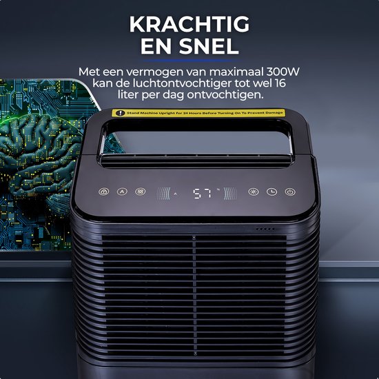KRAFT Luftentfeuchter - 16L pro Tag - Wash-Dry Funktion - Luftentfeuchter für Schlafzimmer, Bad, Wohnzimmer - Luftentfeuchter - Anthrazit