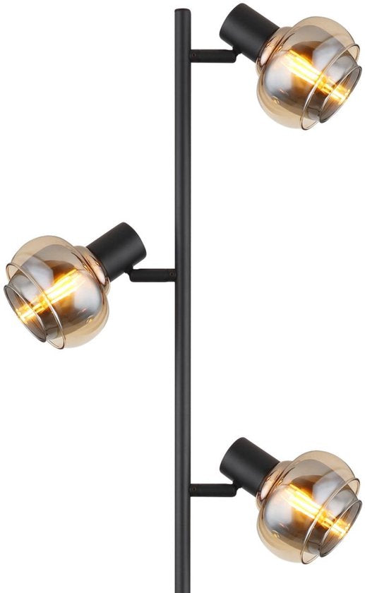 Stehleuchte TOKKI Glas 154.0cm Matt schwarz | geräuchert E14 3-Licht