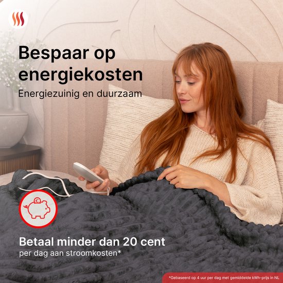 Seranova Heizdecke XXL - Extra Wärmedrähte - Gestreiftes Modell - 180x160 cm - Wärmedecke für 2 Personen - Doppelseitiges Vlies - Grau