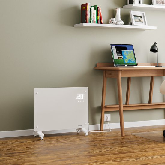 Auronic Elektroheizung - Konvektorheizung mit Thermostat und Fernbedienung - Glasheizkörper - 1500W Heizleistung - Weiß