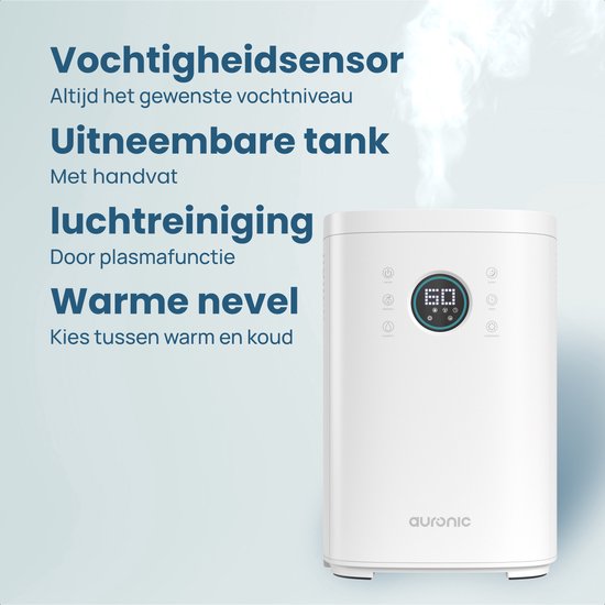 Auronic Luftbefeuchter - 4 Liter - 40m2 - Geeignet für Wohnzimmer, Büro, Schlafzimmer, Babyzimmer und mehr - Mit Aromatherapie - BPA-frei - Weiß