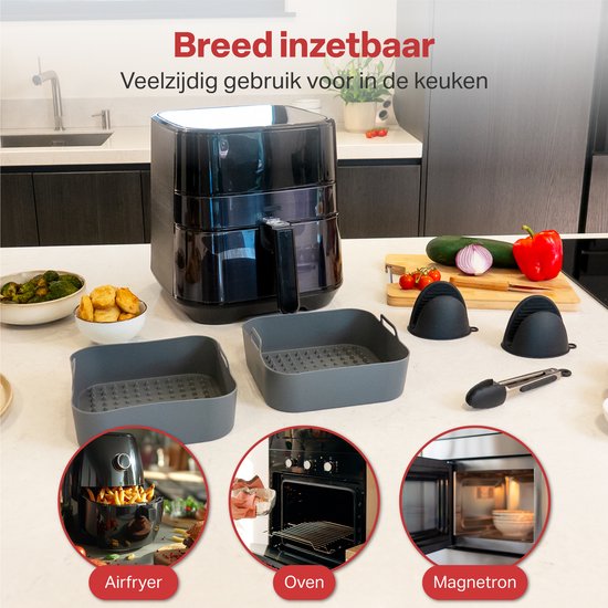 AoraKitchen Airfryer Tabletts Silikon - 20cm - 5 Stück - Airfryer Zubehör - inkl. Handschuhe & Zange