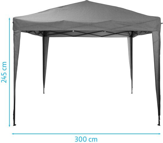 Pro Garden Easy-Up Partyzelt - 300 x 300 x 245 cm - Polyethylen - Faltbar & Wasserfest - Inklusive Tragetasche - Für Gartenpartys & Veranstaltungen - Grau