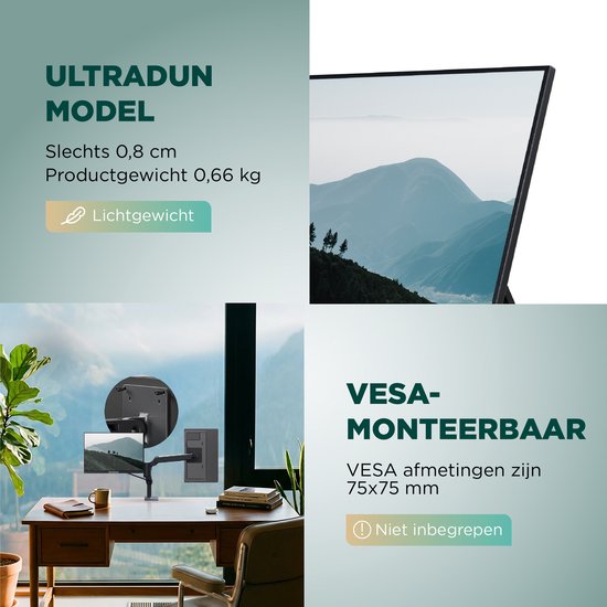 Remodius® Tragbarer Monitor 16 Zoll + Schutzhülle - Ultradünner tragbarer 2.5K-Monitor - Reise-Display-Bundle mit Schutzhülle - USB-C & Mini HDMI - IPS-Bildschirm, HDR, integrierter Kickstand - Für Laptop, Mac & Smartphone