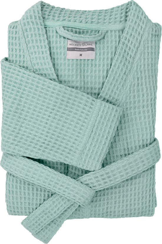 Heckettlane Bademantel Waffel - Bademantel für Damen und Herren - L - Morgenmantel aus Baumwolle - Geeignet für die Sauna - Grün