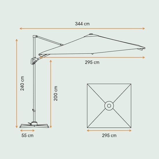LifeGoods Sonnenschirm - 300x300 cm - neigbar - 7 Ständer - wasserdicht - mit Bezug - Anthrazit