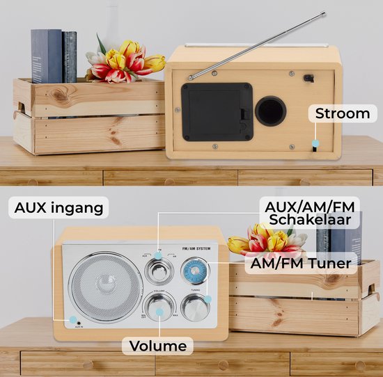 Denver Tragbares FM-Radio - Retro - Batterie- oder Netzbetrieb - Küchenradio - AM - FM - TR63 - Holz