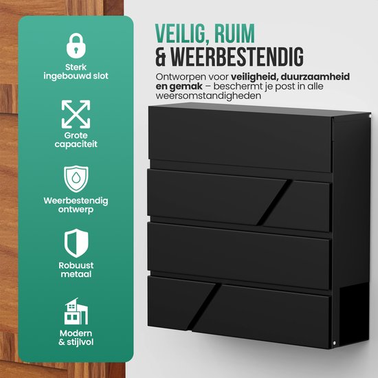 Avalo Briefkasten Edelstahl Schwarz mit Zeitungsbox und Schloss - Inkl. Befestigungsmaterial & 2 Schlüssel