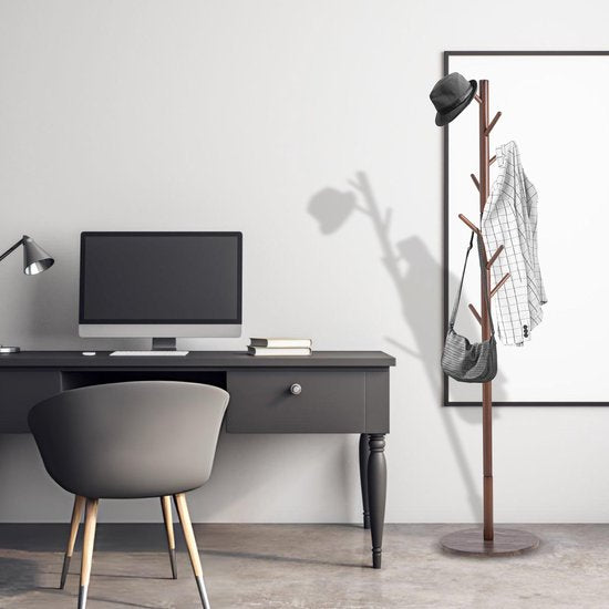 Bayt Garderobe - Stehende Garderobe - Garderobenständer Holz - Garderobenständer - 8 Haken - 175 cm - Braun