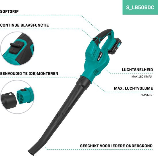 VONROC Accu Laubbläser 20V - Luftgeschwindigkeit 180 km/h - Luftmenge 5m3/min - Inkl. 2.0Ah Akku und Schnellladegerät