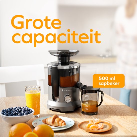 KitchenBrothers Entsafter - für Gemüse und Obst - Entsafter - mit Fruchtfleischbehälter - 500ml - 600W - Silber/Grau