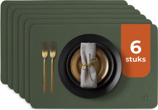 Castagnola Tischsets in Lederoptik - Rutschfeste Tischsets aus Kunstleder - Wasserabweisende Untersetzer - Untersetzer - 6 Stück - 45 x 30 cm - Grün
