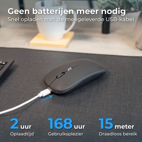 Nuvance Wireless Mouse - Bluetooth - Geräuschlos - Laptop & Gaming - Drahtlos - Computermaus - Links- und Rechtshänder - Schwarz