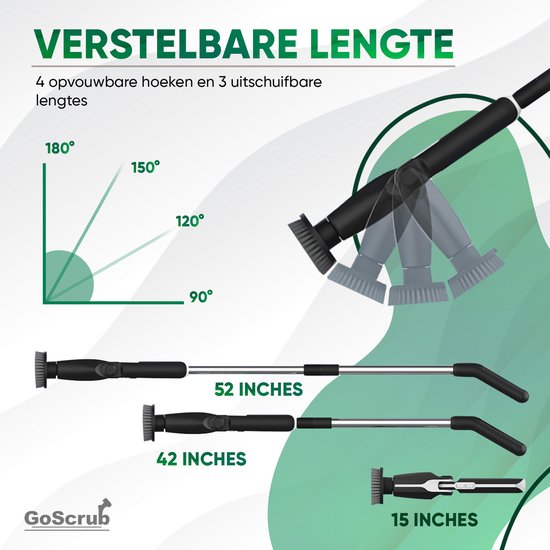 GoScrub® Elektrische Reinigungsbürste - Cleaning Hero V1 - Schwarz - Schrubber mit Griff - Polierer - Scheuerbürste - Für Bad und Küche - 8 Aufsätze