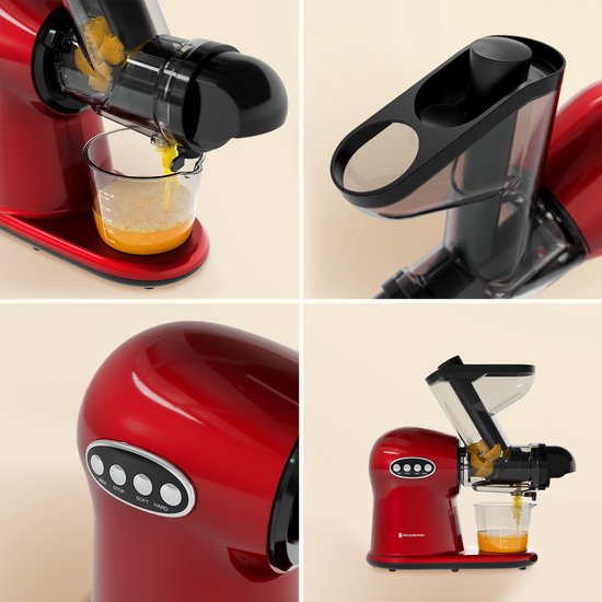 KitchenBrothers Slowjuicer XL - Entsafter - Gemüse- und Obstpresse - 43 mm und 70 mm Einfüllöffnung - 500 ml - Rot