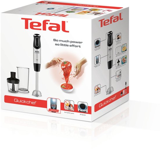 Tefal Quickchef HB6598 – Stabmixer – inklusive Mixbecher und Zerkleinerer – hohe Leistung – Silber/Schwarz – 1000 W