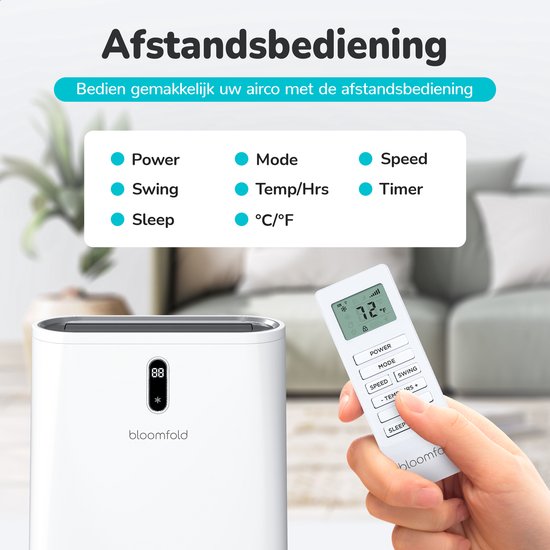 Bloomfold Mobile Air Conditioner - 12.000 BTU - 4-in-1 - Klimaanlage mit Fensterdichtungs-Kits - Schlafzimmer - Wohnzimmer - kühlen bis zu 35mÂ²