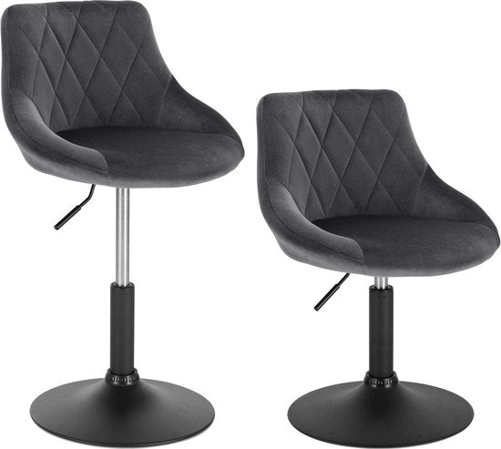 Rootz Velvet Barstool - Counter Chair - Verstellbarer Sitz - Drehhocker - Lounge Sessel - Gepolsterter Hocker - Küchenstuhl - Dunkelgrau - 22.0x19.3x15.7 inches