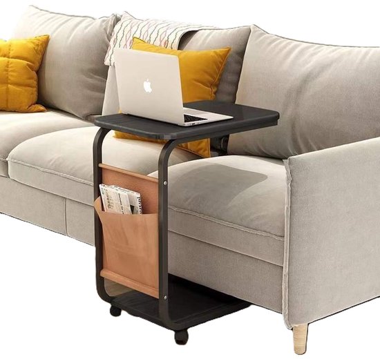 Ceruzo Mobiler Beistelltisch - Bank Tisch mit Rollen und Einsatz - 43x28x63 cm - Schwarz
