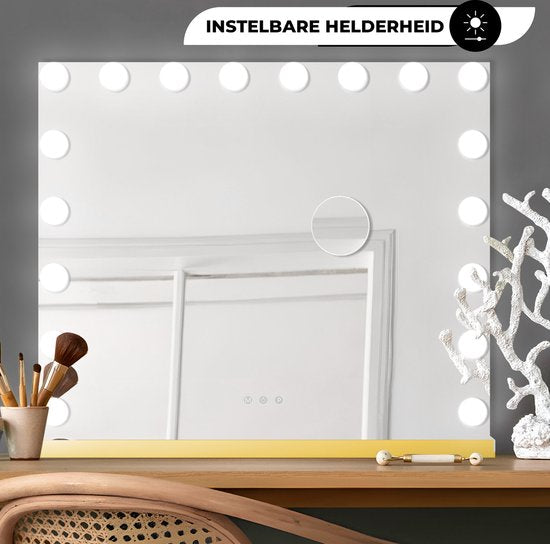 Bayt Hollywood Spiegel mit Beleuchtung - Make-up Spiegel mit Beleuchtung - Spiegel mit Beleuchtung - Hollywood Spiegel 80x60 - dimmbar - 10x Vergrößerung - 80x60cm - Gold