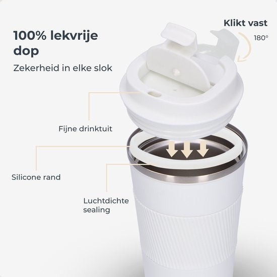 Castagnola Thermos Cup - Kaffeebecher To Go - Reisebecher für Kaffee und Tee - Teebecher - 380 ML - Edelstahl - Weiß