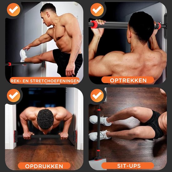 DH FitLife Klimmzugstange für die Tür - schraubenlose Klimmzugstange 72-92 cm - Inklusive Wasserwaage für Krafttraining und Rack Bar Installation